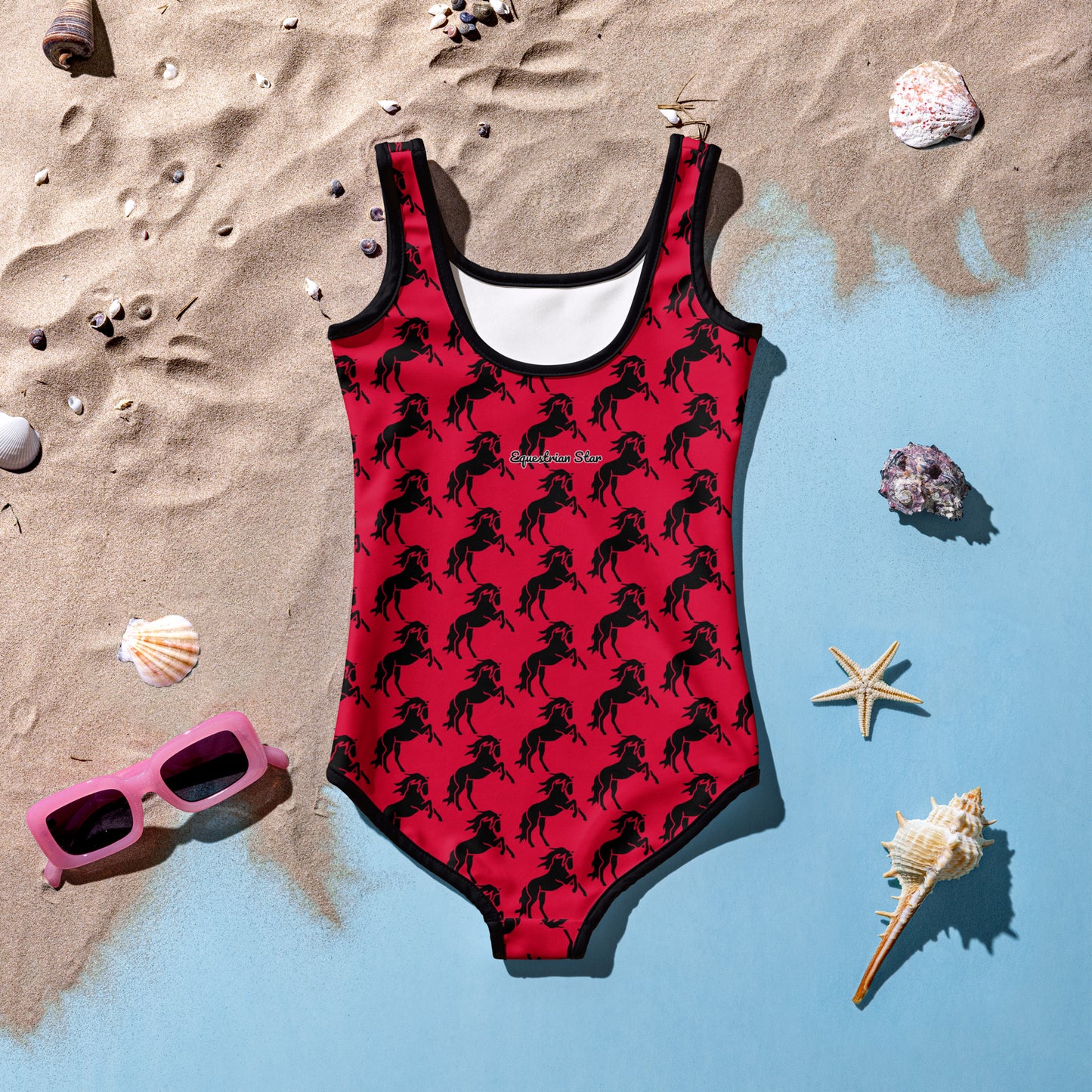 All-Over Red Pony Kids Swimsuit