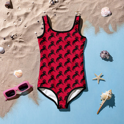 All-Over Red Pony Kids Swimsuit